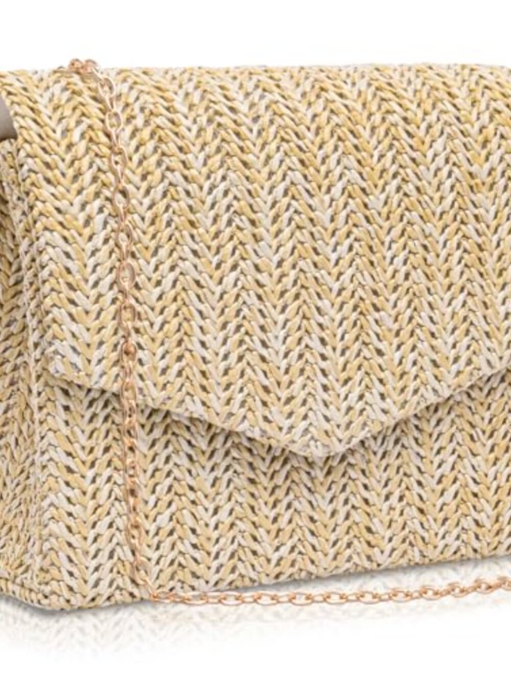 Larcenciel Straw Clutch Crossbody Woven Envelope Beach Bag with Chain Strap